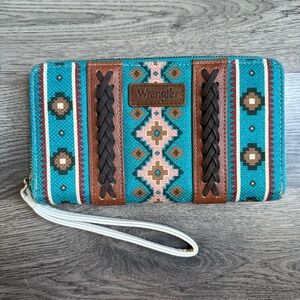 Wrangler Turquoise and Brown Patterned Wristlet